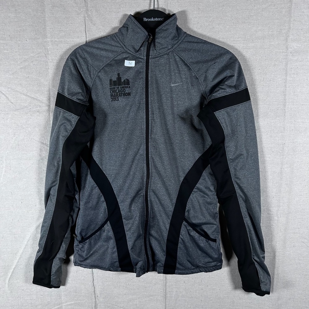 Nike Dri-FIT Chicago Marathon 2013 Running Jacket Gray Black Full Zip Womens S